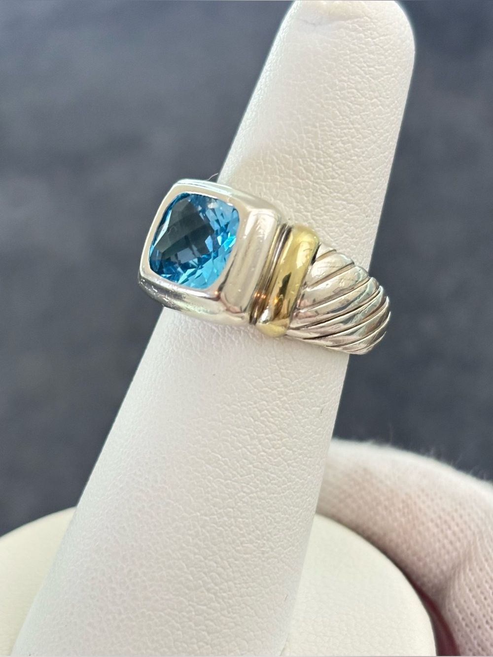 David Yurman 925 & 14k Gold Albion Ring with Blue Topaz 6